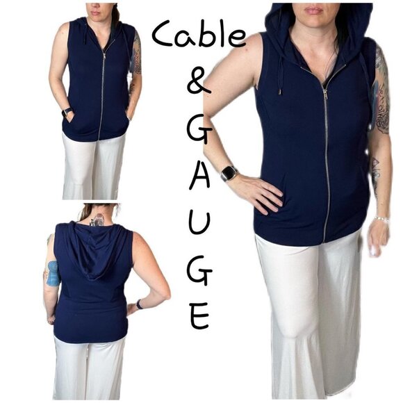 Cable & Gauge Navy Sleeveless Zip-Up Hoodie Vest | Size M | Mesh Underarm Panels - Picture 2 of 11